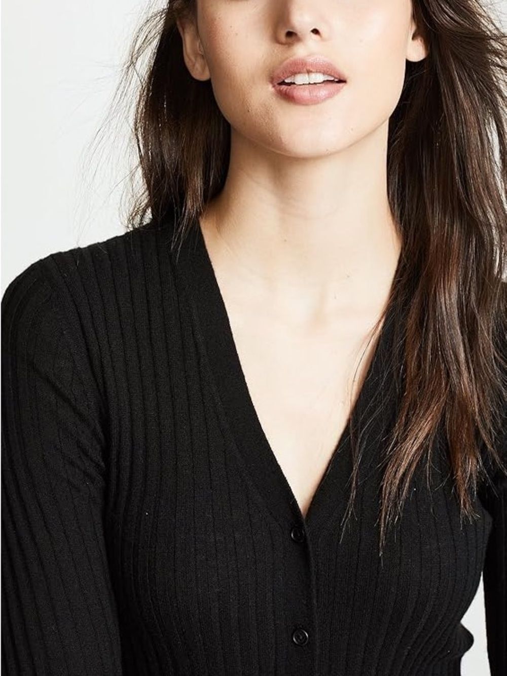 Vince Black Ribbed V-Neck Button Front Cardigan